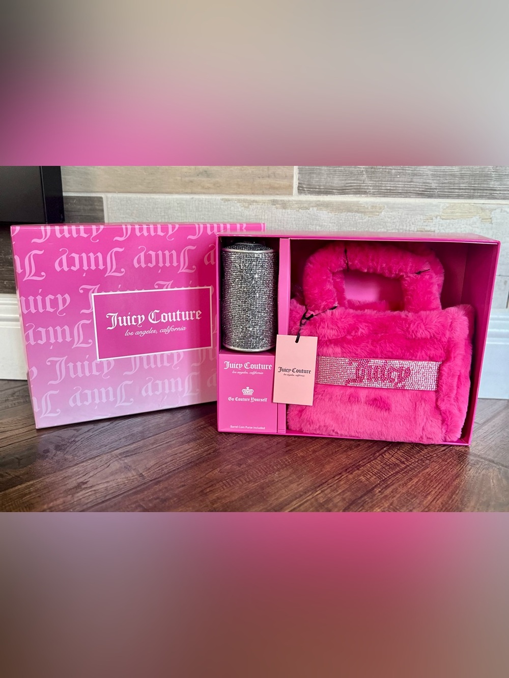 *NEW* Juicy Couture Hot Pink Free Love Mini Tote & Barrel Coin Purse Gift Set